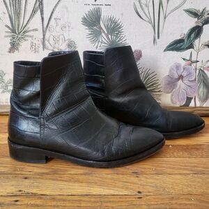 Jenni Kayne faux croc black leather slip on ankle boots 38.5